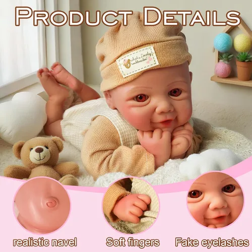 Vista 5 de Muñecas de Bebé de Silicona Completa, 16.65 pulgadas Muñeca de Bebé Recién Nacido de Silicona Realista, Sin Vinilo 1:1 Muñecas Reborn Durmientes que