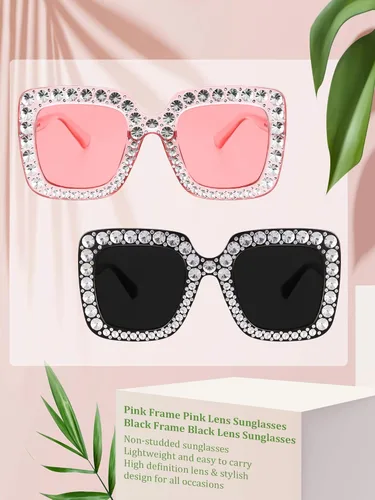 Vista 2 de 2 piezas de gafas de sol cuadradas brillantes de gran tamaño con marco grueso retro