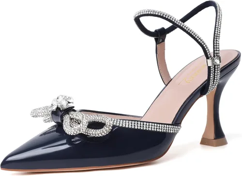 Vista 43 de Susanny - Zapatos de tacón bajo con strass para mujer, con punta puntiaguda, de tacón kitten, con cierre, ajustables, con correa, para vestido