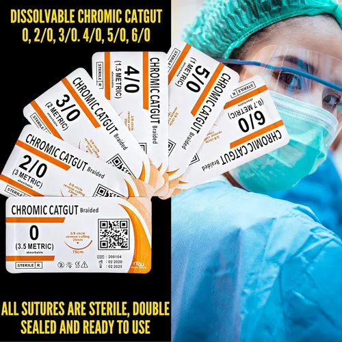 Vista 3 de Hilo de suturas con aguja (30PK Mezcla absorbible: Cromado; No absorbible: Seda, Nylon, Poliéster, Polipropileno: 0,2-0,3-0,4-0,5-0,6-0) - Kit