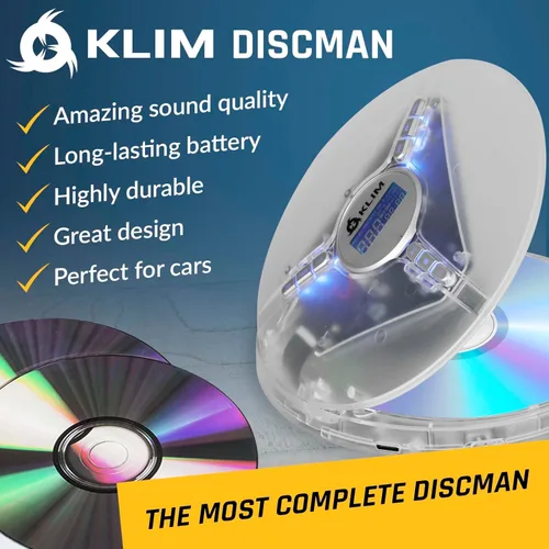 Vista 2 de KLIM Discman - Reproductor de CD portátil con auriculares, compatible con tarjeta SD, CD, CD-R, CD-RW, MP3, WMA, 5 efectos de ecualización + funda