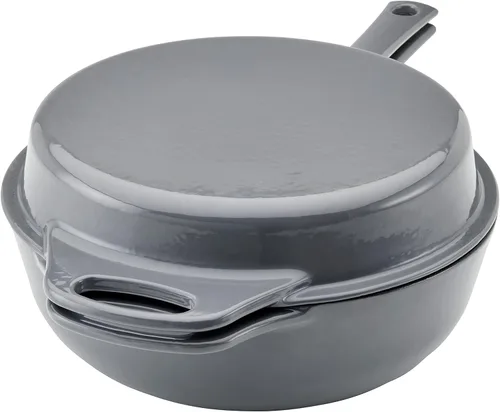 Vista 9 de Rachael Ray Horno holandés 3 en 1 de hierro fundido esmaltado con sartén/salteado, 4 cuartos de galón, gris