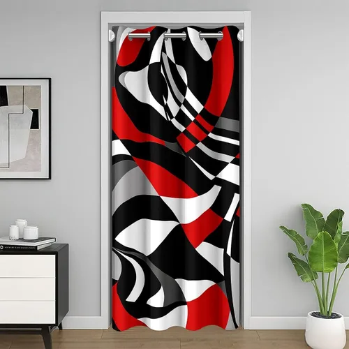 Vista 38 de Cortina de puerta con diseño de remolinos azules, negros y blancos, 1 panel de 34 pulgadas de ancho x 80 pulgadas de largo, cortinas opacas