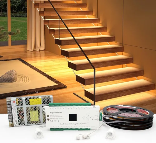 Kit de Iluminación LED para Escaleras Activado por Movimiento con Sensor de Luz Diurna SSL-5616, Soporta hasta 16 Escalones × Tiras de Luces LED COB