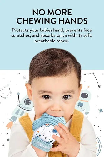 Vista 4 de Malarkey Kids Manopla de dentición para bebés, Munch Mitt Baby Chew Toy - Protege las manos de masticar y saliva, cura las encías doloridas