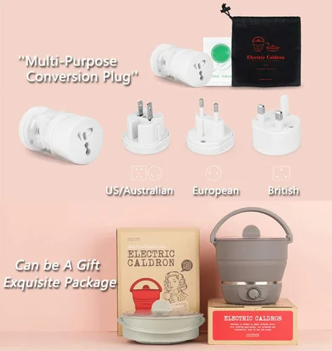 Vista 5 de Drizzle Olla Eléctrica Plegable para Viajes Hot Pot - Hot Pot de Cocción de Doble Voltaje 100V-240V - Utensilios de Cocina de Silicona Grado