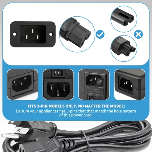 Vista 3 de HASMX Cable de alimentación percolador de 3 clavijas de 36 pulgadas para percolador Hamilton Beach modelo 40616, pieza de repuesto para cafetera