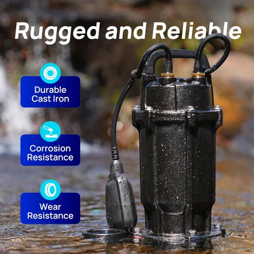 Vista 5 de Aquastrong Bomba de amoladora de aguas residuales, bomba de efluente de hierro fundido, interruptor de flotador automático para lavabo de sumidero