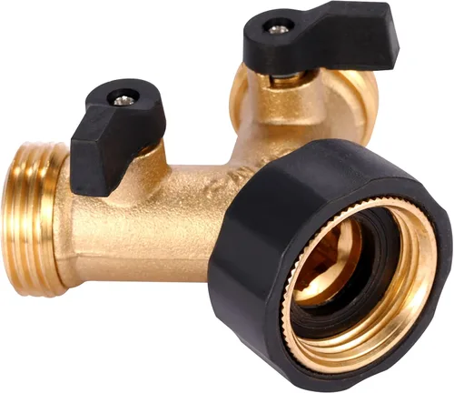 Vista 4 de Divisor de Manguera de Jardín de 2 Vías Heavy Duty, Conector en Y Adaptador de Manguera de Jardín de Latón, Divisor de Llave de Manguera con 2