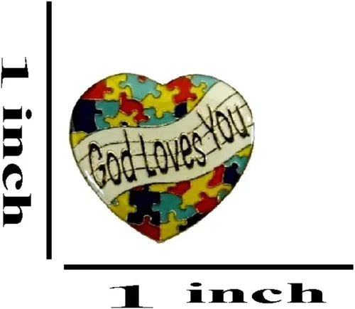 Vista 3 de Juego de 3 piezas de conciencia sobre el autismo Corazón Colorido Puzzle Piezas Solapa Sombrero Pins 3P008, Plata Latón