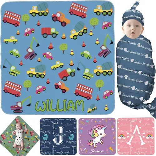 Vista 13 de Manta de Arrullo Personalizada para Bebé Niño Niña con Diadema de Lazo y Conjunto de Gorro Manta de Bebé Personalizada con Nombre Regalos de Bebé