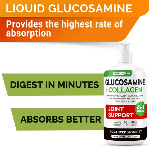 Vista 3 de STRELLALAB Glucosamina líquida para perros con colágeno (16 oz) – Suplemento totalmente natural para cadera y articulaciones, glucosamina