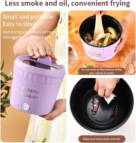 Vista 2 de Olla caliente eléctrica, 1.2 L, antiadherente, mini cocina de ramen, olla eléctrica multifuncional para pasta, olla caliente, avena, fideos, bistec