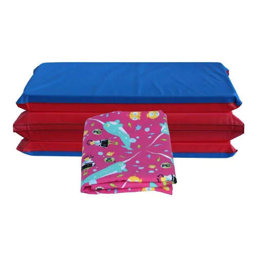 Vista 9 de KinderMat de 3,8 cm de grosor + PBS Kids Kinderbundle - Funda lavable, edición especial - Diseño de amigos del bosque - Regular, la sábana mide 47