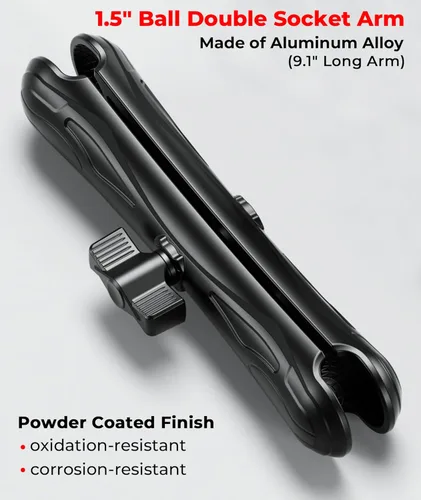 Vista 2 de VAZESWIN Brazo de doble enchufe de bola de 1.5 pulgadas, brazo largo de aleación de aluminio de 9.1 pulgadas, compatible con soportes RAM C tamaño C