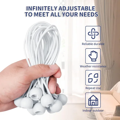 Vista 3 de EMEKIAN Cuerdas elásticas de bolas de 6 pulgadas, correa elástica resistente a los rayos UV, cordón de amarre reutilizable con bolas, cables