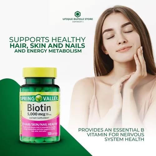 Vista 2 de Biotin 5000 mcg 120 cápsulas blandas – Suplemento de biotina de alta potencia, vitamina B7 para cabello, piel, uñas, vitaminas para mujeres
