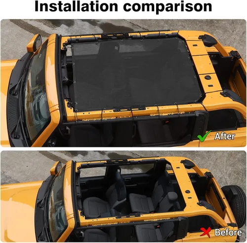 Vista 7 de JeCar Parasol de malla para el techo del bikini de longitud completa, accesorios exteriores para Ford Bronco de 4 puertas 2021 2022, color negro