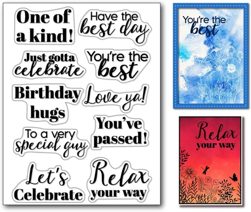 Vista 8 de Arbuya Sellos Transparentes de Sentimientos de Cumpleaños para Hacer Tarjetas y Journaling, Sellos de Silicona con Versos Diciendo Feliz Cumpleaños