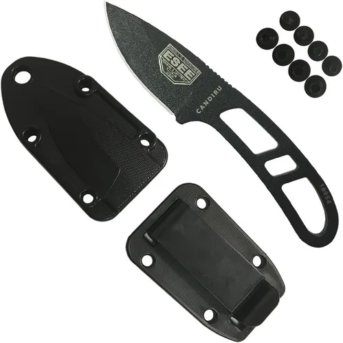 ESEE Auténtico cuchillo táctico de supervivencia Candiru - Funda moldeada con placa de clip para cinturón (Hoja Negra, Funda Moldeada Negra)