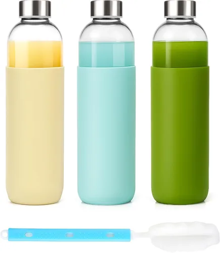 Vista 16 de Luxfuel Botellas de vidrio transparente con tapas de 18 onzas, botellas de agua de vidrio reutilizables con tapa de acero inoxidable para jugos