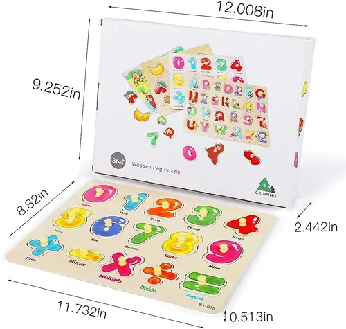 Vista 6 de GRINNNIE - Rompecabezas de madera para niños pequeños de 3, 4, 5 años, juego de 4 rompecabezas de aprendizaje educativo Montessori, números, letras