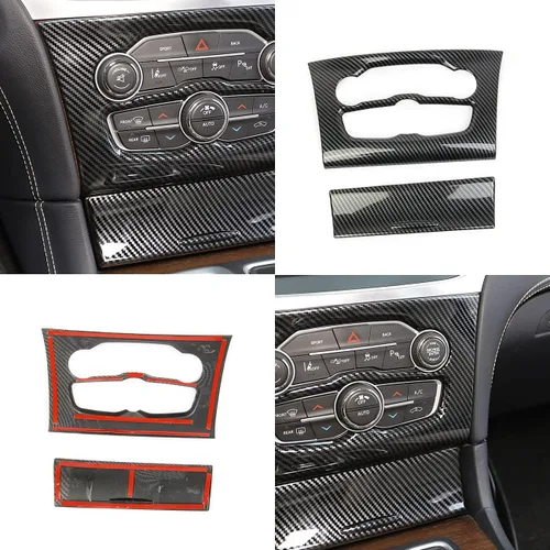 Vista 6 de crosselec Cubierta de panel de aire acondicionado con control central de fibra de carbono para Chrysler 300 2015-2021