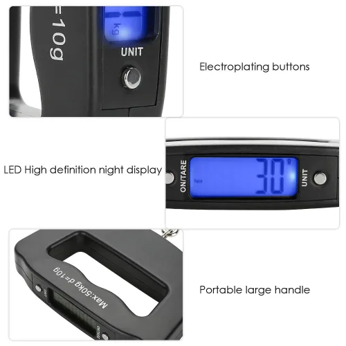 Vista 7 de Balanza de equipaje portátil de 110.2 lbs0.35 oz digital precisa mini gancho de pescado escala colgante báscula electrónica de peso para viajes