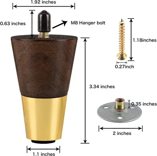 Vista 7 de ALAMHI Juego de 4 patas de madera para muebles de 3 pulgadas, patas redondas para sofá, patas modernas de mediados de siglo, patas de repuesto de 3
