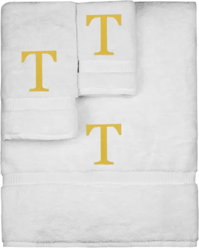 Vista 33 de Juego de toallas con monograma, regalo personalizado, juego de 3 - Letra de bloque dorada bordada en toalla - Extra absorbente 100% algodón turco