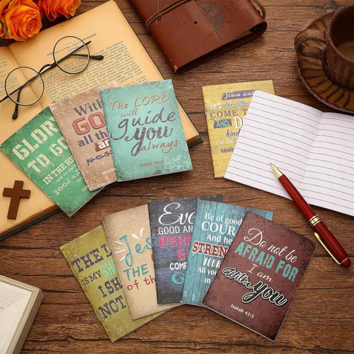 Vista 2 de Chinco 100 piezas de bloc de notas cristiano Mini cuadernos de versículos bíblicos Blocs de notas religiosos Regalos cristianos Diarios de oración