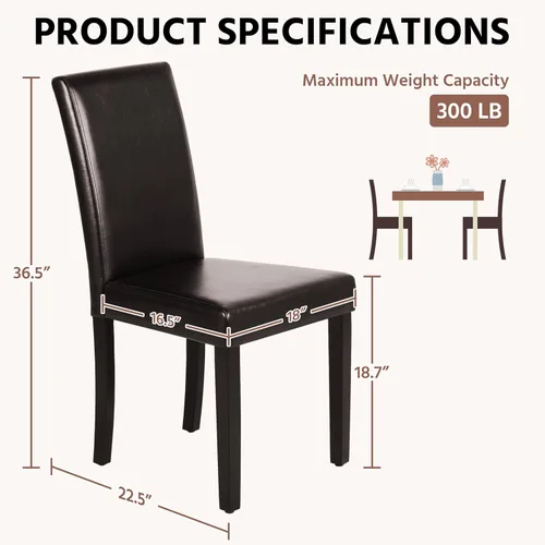 Vista 3 de Yaheetech Juego de 4 sillas de comedor de piel sintética con superficie impermeable y patas de madera para cocina, restaurante y sala de estar
