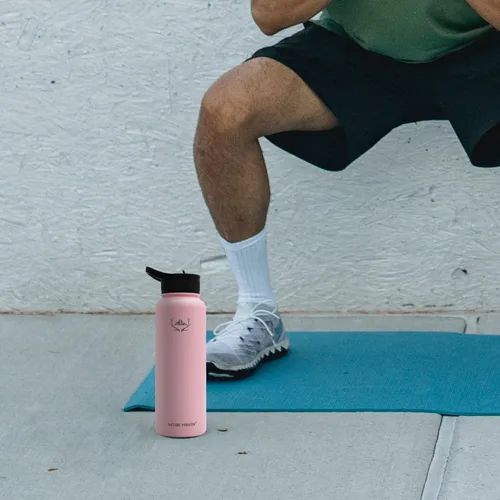 Vista 7 de NATURE PIONEOR Botellas de agua aisladas con mango de paracaídas, 24324064 onzas, botella de agua deportiva de boca ancha con 3 tapas, de acero