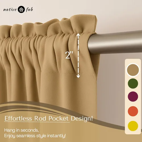 Vista 3 de Native Fab Juego de cortinas de cenefa para ventanas, paquete de 2, 54 x 18 pulgadas, bolsillo para barra, semitransparentes, cortinas cortas