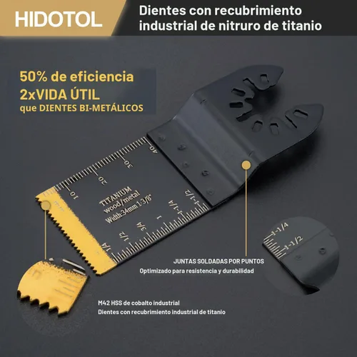 Vista 3 de HIDOTOL 16 hojas de sierra oscilantes de titanio, cuchillas universales multiherramienta para cortar material duro, clavos de metal, madera