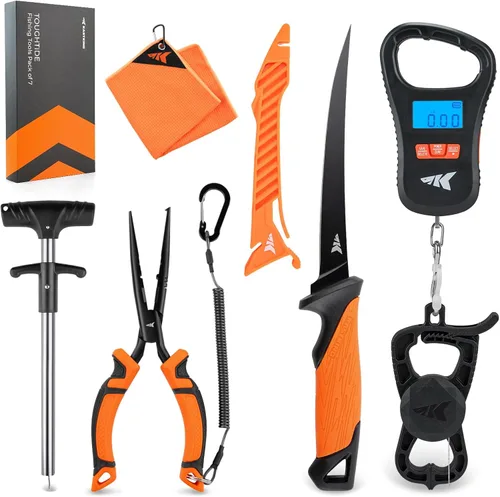 Vista 9 de KastKing ToughTide Kit de Herramientas de Pesca, Báscula Digital Recargable con Agarre de Labios y Cinta Métrica, Cuchillo de Filete de 7 pulgadas