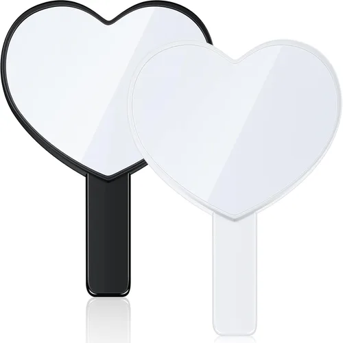 Vista 8 de Jetec 2 espejos cosméticos de mano en forma de corazón, mini espejos de maquillaje de viaje con asa, para el día de San Valentín, corazón pequeño