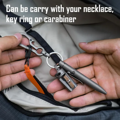 Vista 2 de KeyUnity KP05SW Bolt Action Pen con clip y llavero mosquetón de titanio KD00