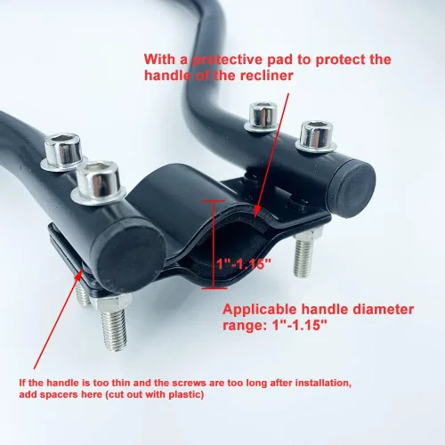 Vista 5 de Extensor de mango reclinable de gran tamaño, accesorios de repuesto, agarre ergonómico curvo, ajuste seguro para manijas reclinables de silla fácil