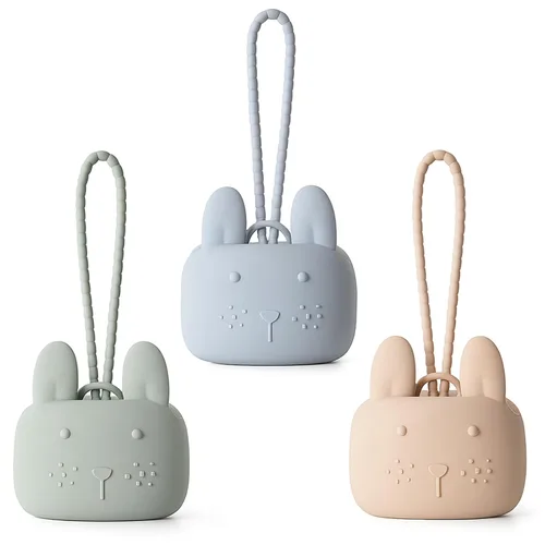 Vista 9 de ROCCED Funda de silicona para chupetes con diseño de conejito con correa de silicona suave, almacenamiento de viaje para cochecito y bolsa