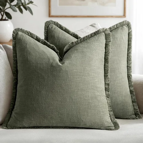 Vista 23 de MIULEE Juego de 2 fundas de almohada decorativas de lino neutro con flecos, fundas de cojín de estilo bohemio con borlas para sofá, cama, sala