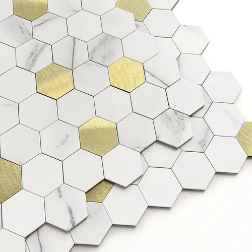 Vista 11 de MOFIT - Azulejos hexagonales para salpicaduras de cocina, autoadhesivos, de metal y mármol, diseño de panal de abejas para despegar y pegar, mosaico