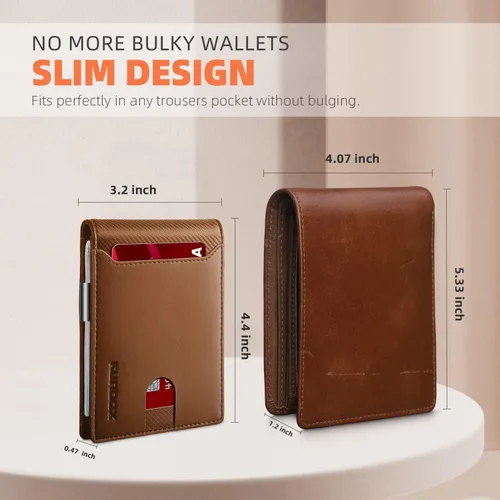 Vista 158 de RUNBOX - Carteras delgadas para hombre, cartera de piel con pinza para el dinero, cartera de bolsillo frontal con bloqueo RFID, tarjetero