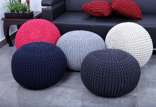 Vista 25 de FRELISH DECOR - Puf redondo otomano tejido a mano, 100% algodón, puf de punto, silla de suelo para sala de estar, reposapiés de dormitorio para sofá