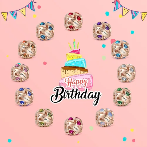 Vista 5 de Abalorio de plata de ley 925 con piedra natal de Ningan, abalorio de corazón para pulseras y collares, regalo de cumpleaños para mujeres y niñas