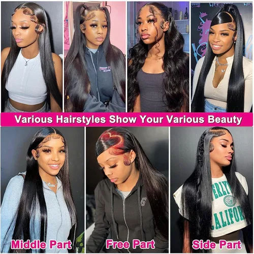 Vista 17 de Lemoda Peluca de encaje frontal completo de 13 x 6 pulgadas, pelucas de cabello humano lacio HD transparente de encaje sin pegamento, peluca