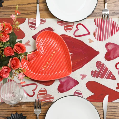 Vista 4 de Siilues Camino de mesa para el día de San Valentín, decoración del día de San Valentín, decoración roja de San Valentín para mesa de temporada dulce