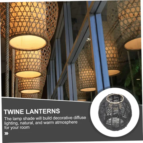 Vista 6 de Lámpara de cuerda tejida hecha a mano, cubierta de araña retro para comedor, estilo moderno, linterna de techo, cuerda de papel, decoración de luz