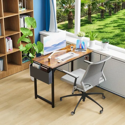 Vista 44 de DUMOS Escritorio de oficina pequeño de 32 pulgadas para computadora de estilo moderno y simple, mesa de trabajo de estudio para el dormitorio
