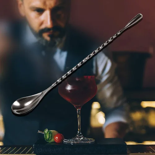 Vista 6 de Cuchara mezcladora de 12 pulgadas de acero inoxidable, cuchara de barra con patrón en espiral para coctelera tazas altas